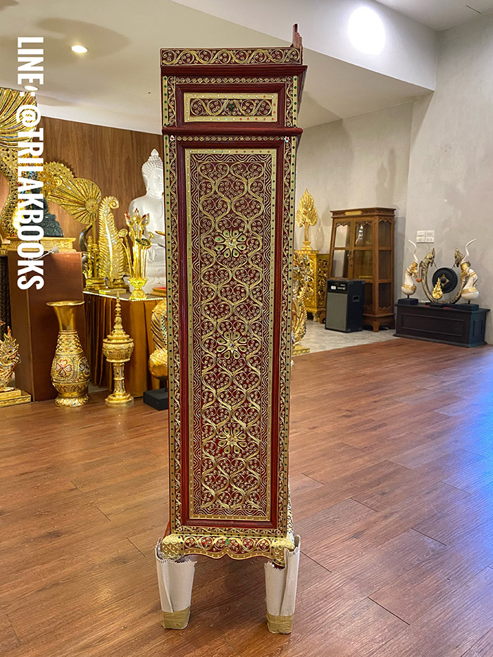 ตู้พระไตรปิฎกสีแดงประดับจั่วด้านบน สำหรับใส่หนังสือพระไตรปิฎก 45 เล่มภาษาไทย
ราคาตู้พระไตรปิฎก 9,500.-