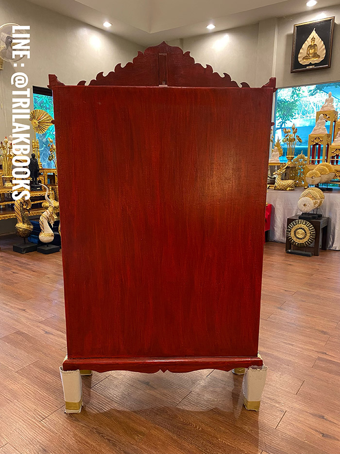 ตู้พระไตรปิฎกสีแดงประดับจั่วด้านบน สำหรับใส่หนังสือพระไตรปิฎก 45 เล่มภาษาไทย
ราคาตู้พระไตรปิฎก 9,500.-