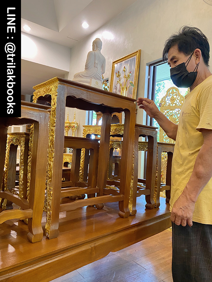 โต๊ะหมู่บูชาพระ หมู่9หน้า10 ไม้แกะสลัก ลายดอกพุดตาล ราคา 52000 บาท
