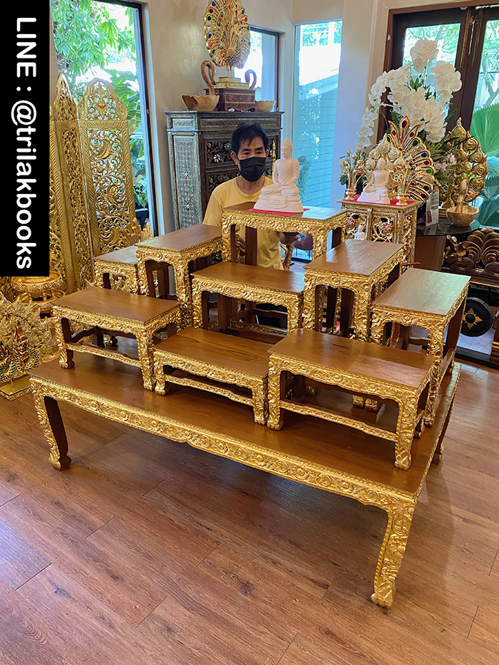 โต๊ะหมู่บูชาพระ หมู่9หน้า10 ไม้แกะสลัก ลายดอกพุดตาล ราคา 52000 บาท
