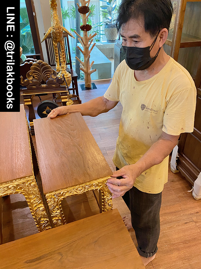 โต๊ะหมู่บูชาพระ หมู่9หน้า10 ไม้แกะสลัก ลายดอกพุดตาล ราคา 52000 บาท
