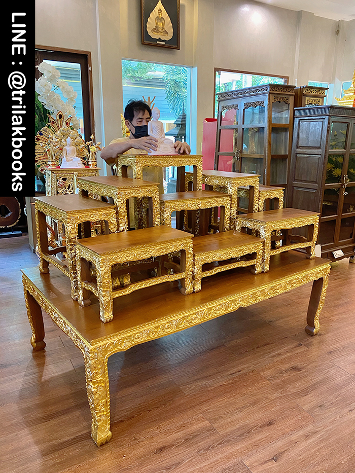 โต๊ะหมู่บูชาพระ หมู่9หน้า10 ไม้แกะสลัก ลายดอกพุดตาล ราคา 52000 บาท
