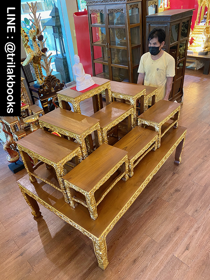 โต๊ะหมู่บูชาพระ หมู่9หน้า10 ไม้แกะสลัก ลายดอกพุดตาล ราคา 52000 บาท
