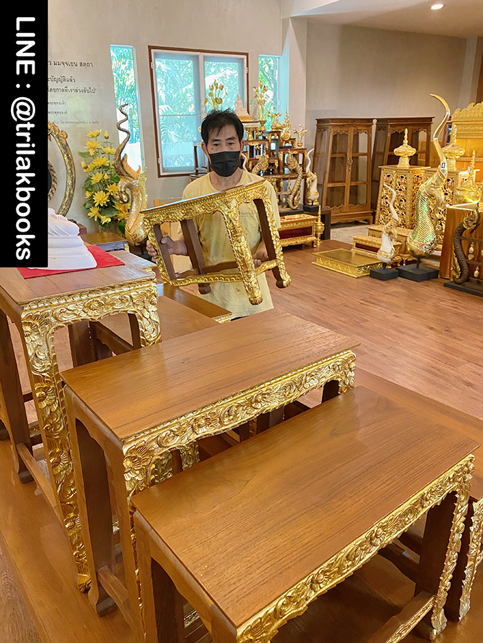 โต๊ะหมู่บูชาพระ หมู่9หน้า10 ไม้แกะสลัก ลายดอกพุดตาล ราคา 52000 บาท
