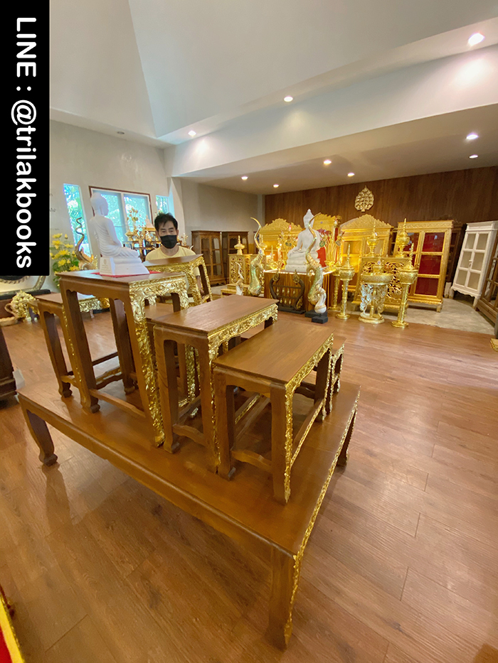 โต๊ะหมู่บูชาพระ หมู่9หน้า10 ไม้แกะสลัก ลายดอกพุดตาล ราคา 52000 บาท
