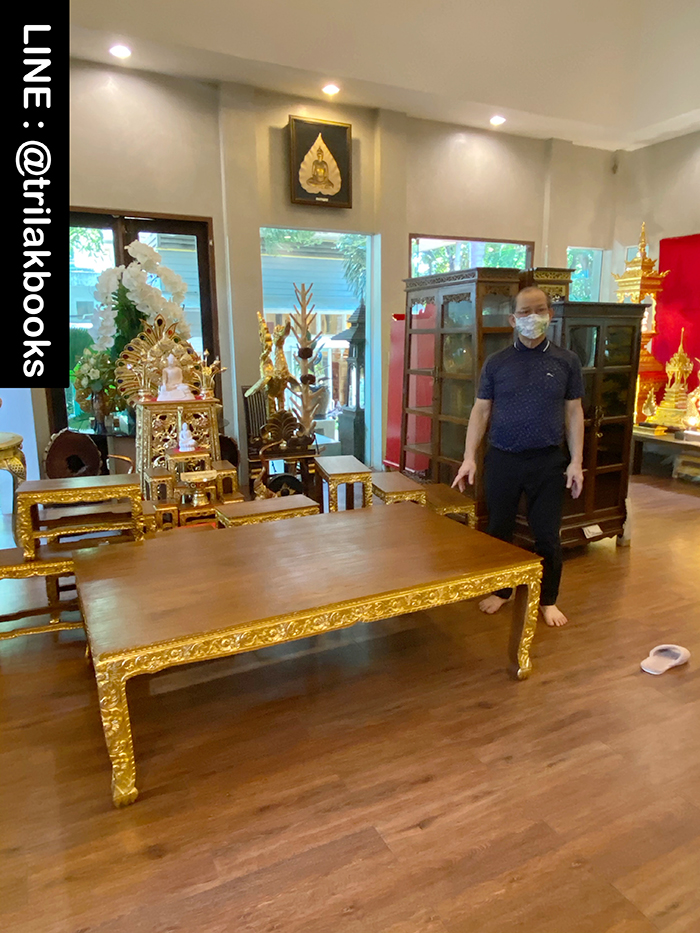 โต๊ะหมู่บูชาพระ หมู่9หน้า10 ไม้แกะสลัก ลายดอกพุดตาล ราคา 52000 บาท
