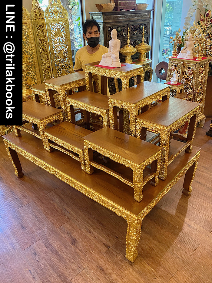 โต๊ะหมู่บูชาพระ หมู่9หน้า10 ไม้แกะสลัก ลายดอกพุดตาล ราคา 52000 บาท
