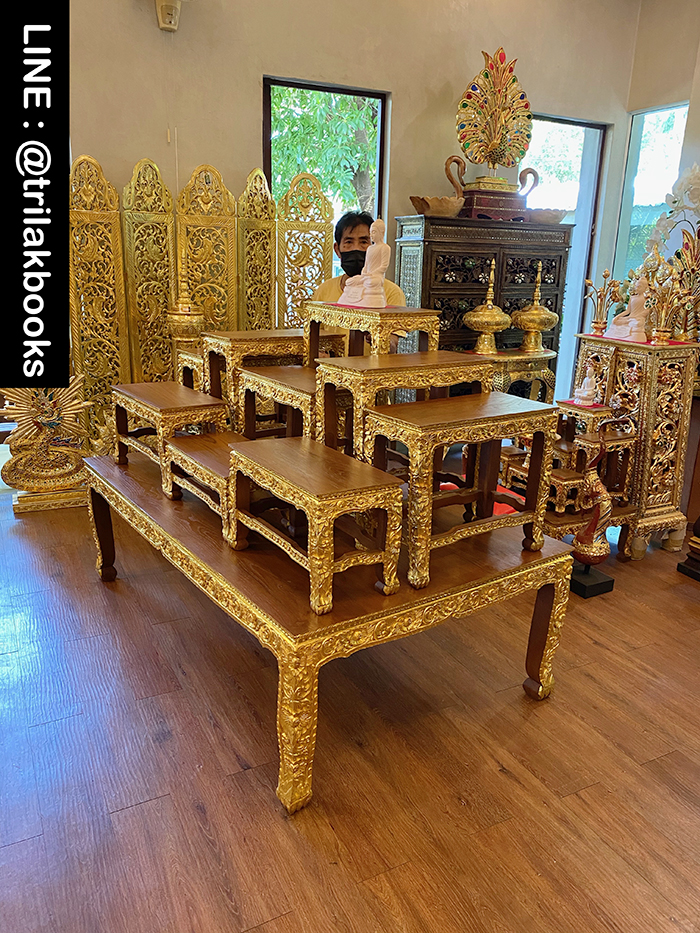 โต๊ะหมู่บูชาพระ หมู่9หน้า10 ไม้แกะสลัก ลายดอกพุดตาล ราคา 52000 บาท
