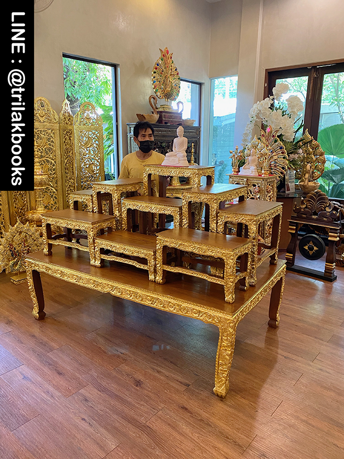 โต๊ะหมู่บูชาพระ หมู่9หน้า10 ไม้แกะสลัก ลายดอกพุดตาล ราคา 52000 บาท
