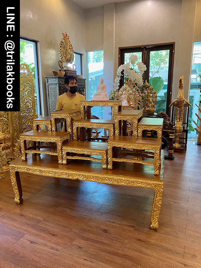 โต๊ะหมู่บูชาพระ หมู่9หน้า10 ไม้แกะสลัก ลายดอกพุดตาล ราคา 52000 บาท
