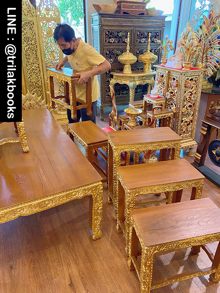 โต๊ะหมู่บูชาพระ หมู่9หน้า10 ไม้แกะสลัก ลายดอกพุดตาล ราคา 52000 บาท
