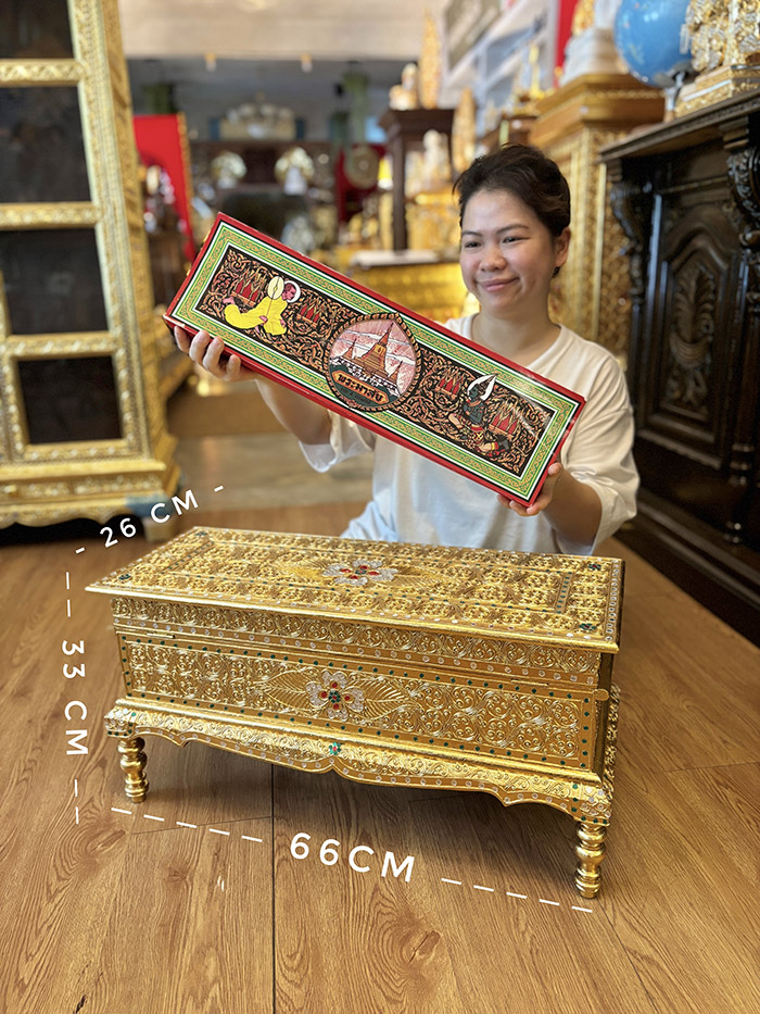 ชุดคัมภีร์พระมาลัย บทสวดพระอภิธรรม (บาลี-แปลไทย) พร้อมหีบไม้สักปิดทองประดับกระจก