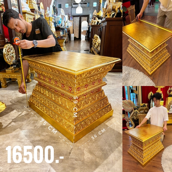 ฐานพระไม้สักทั้งหลัง ปิดทองเดินลายเส้น 
ราคา 16500 บาท สำหรับตกแต่งห้องพระ และห้องรับแขก
ตกแต่งบ้าน โรงแรม และรีสอร์ท 