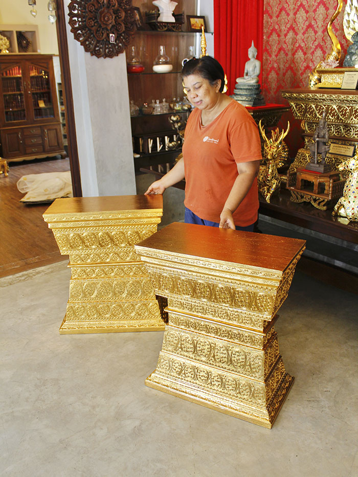 ฐานพระไม้สัก ทรงสูง ปิดทอง